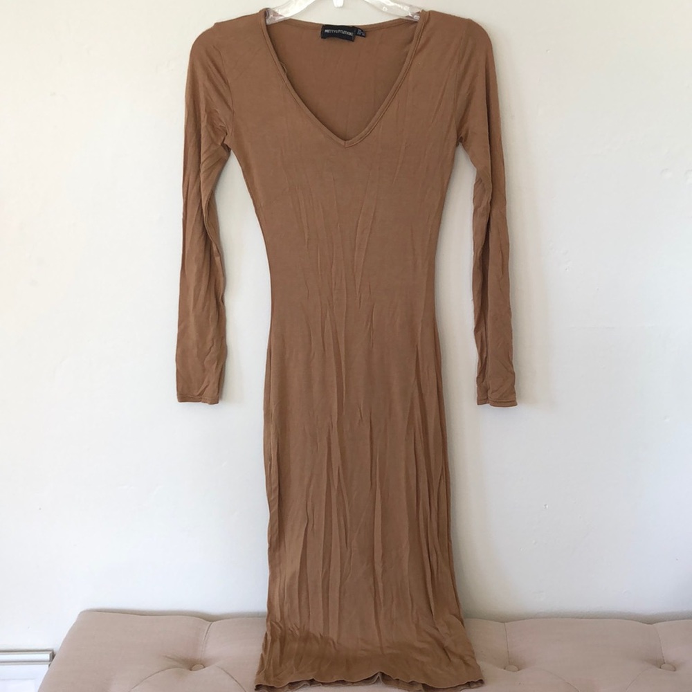 PLT Tan Bodycon Midi Dress